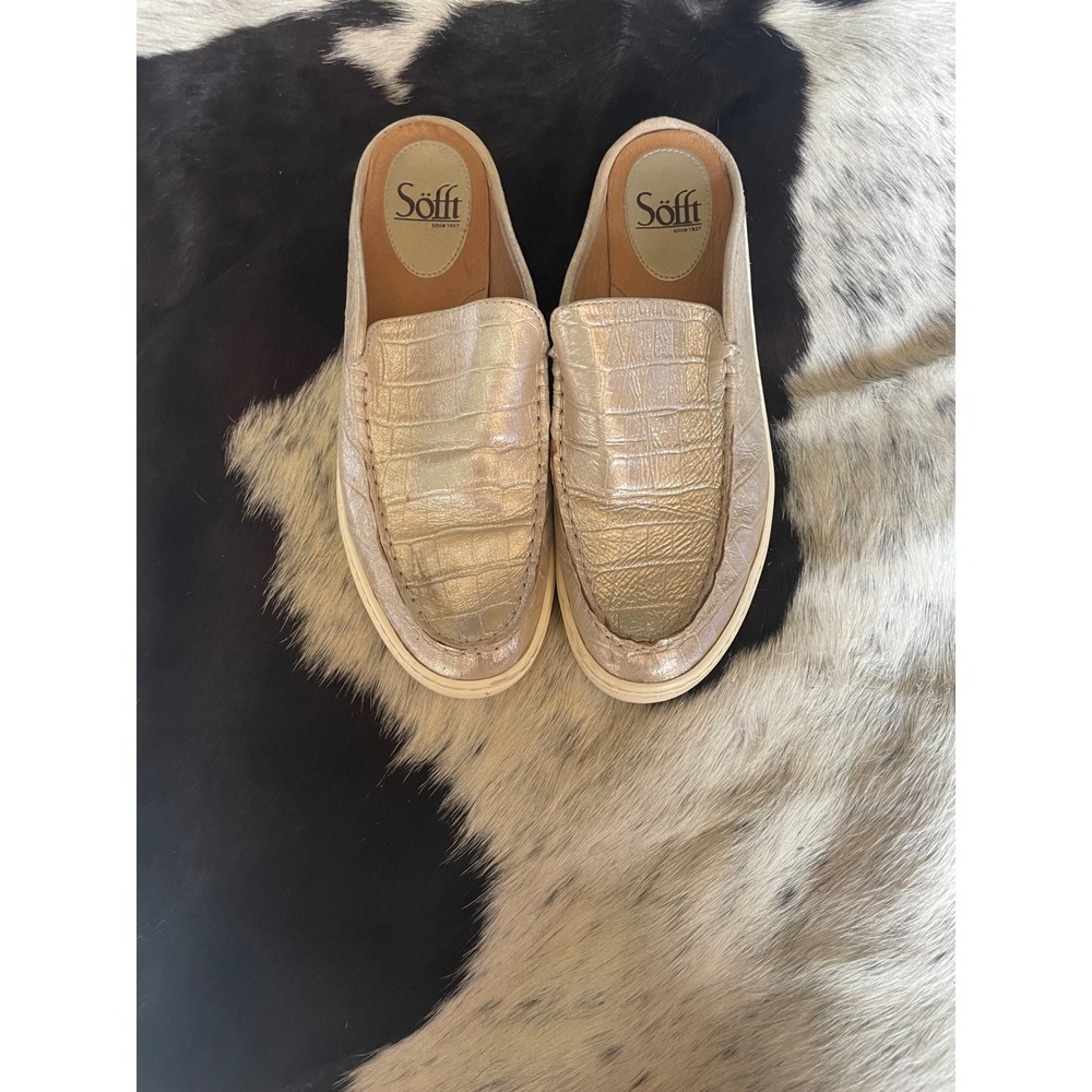 Söfft Metallic Silver Mule Loafers Alligator Embossed Slip On Comfort‎ Shoes 8